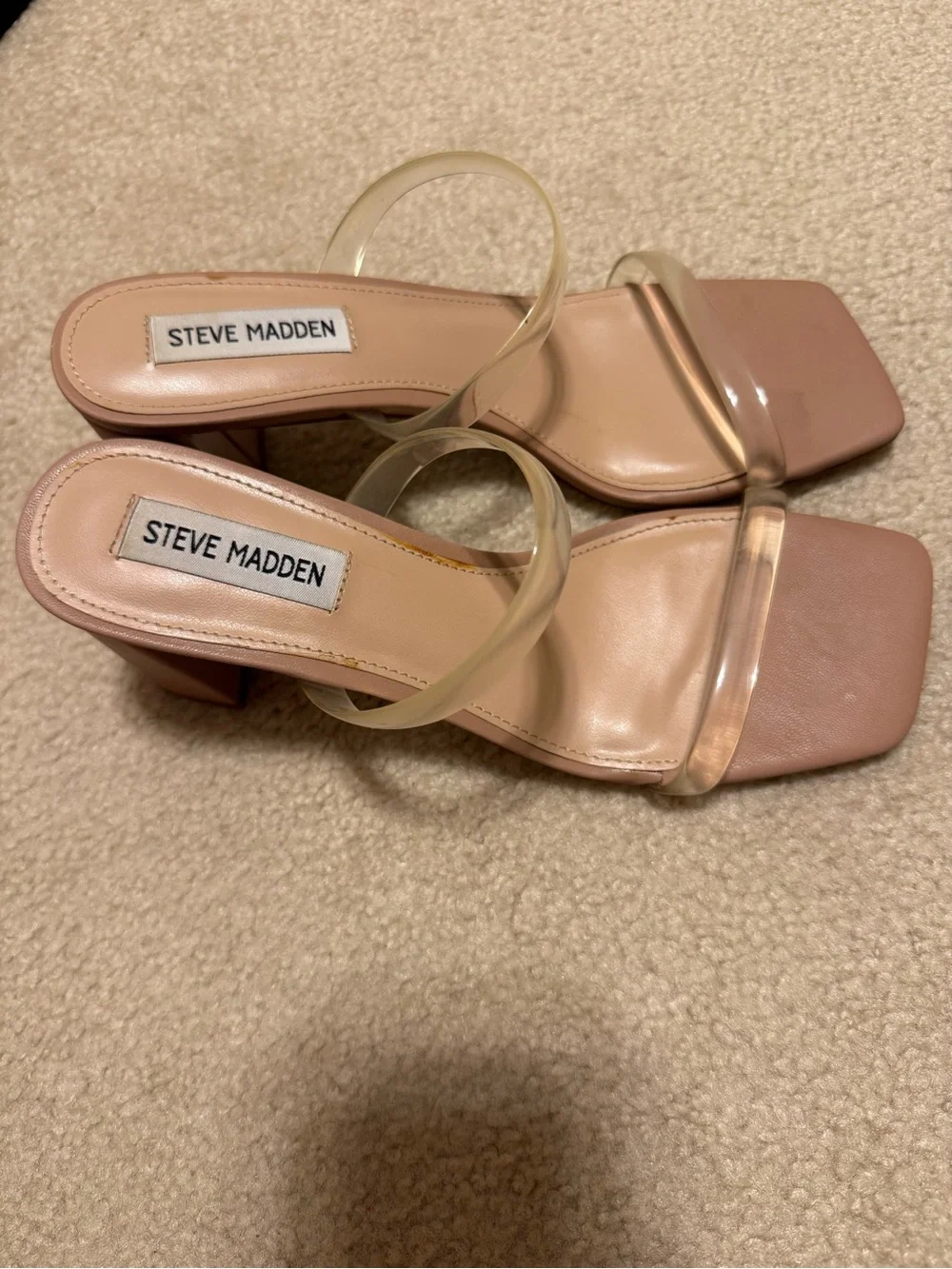 Steve Madden Nude Block Heel Sandal with Clear Straps